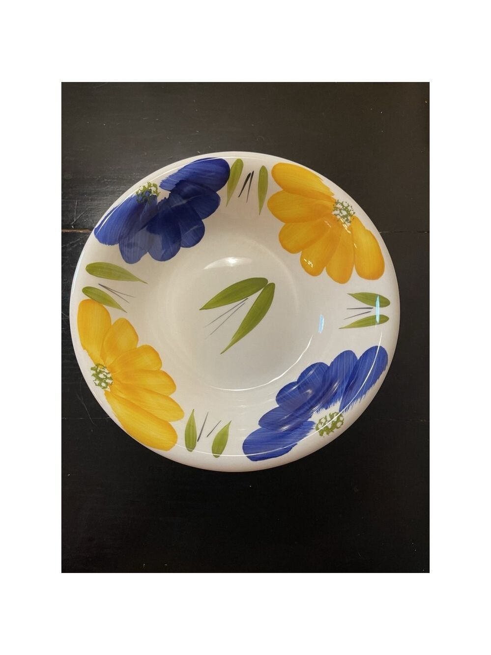 Maxam Bowl Salad Server 10” Hand Painted Daisy Blue & Yellow Made In Italy